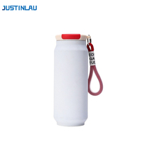 JUSTINLAU 500ml Thermos Cup Coffee Mug Pop Can with Rope Vacuum Flask Stainless Steel Travel Mug Thermal Water Bottle Spot Goods