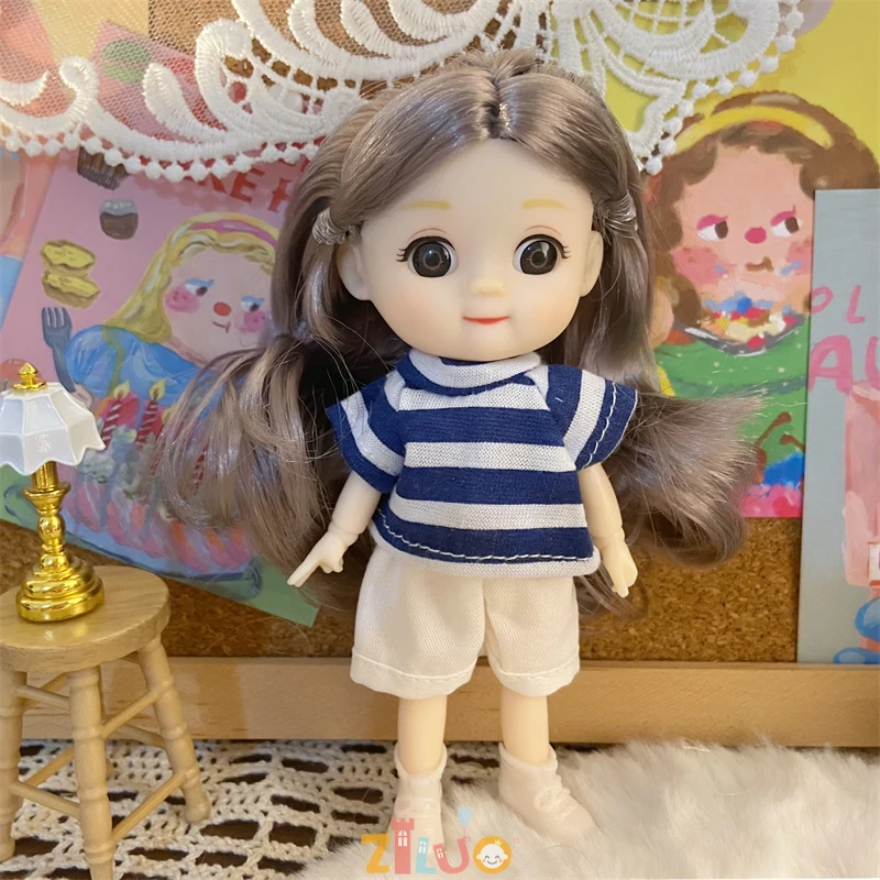 Ob11-13cm Bjd Doll Toys for Girls Cute Doll Toys With Clothes Hat Knapsack Dress Up Fashion Doll for Kids Toys Birthday Gifts