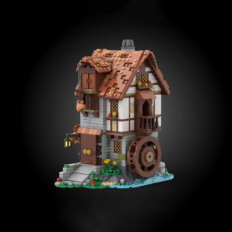 New Medieval Watermill Smithy Tavern Castle Building Blocks Kit Black Falcon Architecture House Hut Brick Model Toy DIY Kid Gift