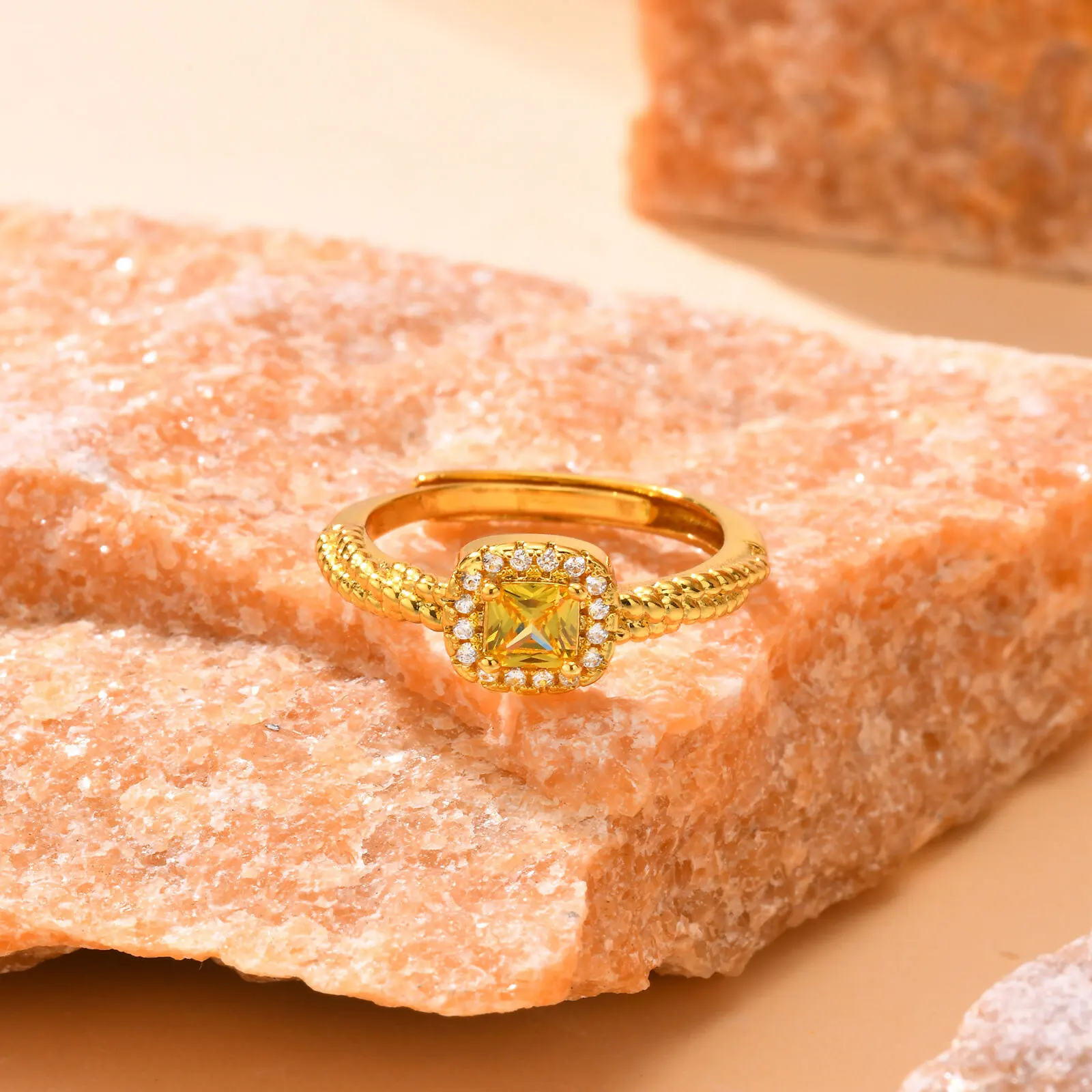 Vnox Geometric Square Yellow Stone Wedding Rings for Women, Eternity Ring, Promise Ring, Anniversary Gift for Her