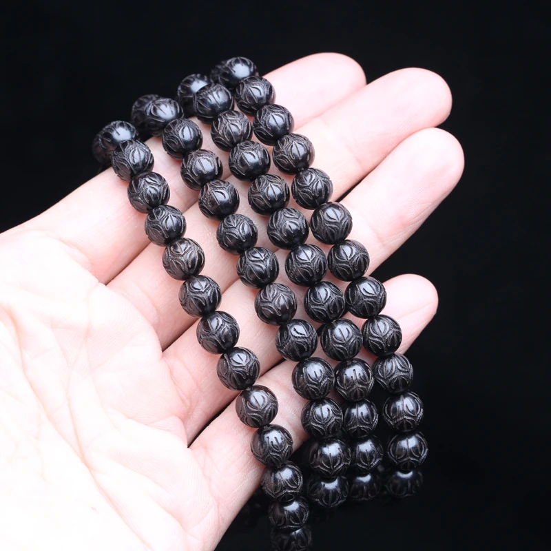 Lucky Ebony Bracelet 108 Buddha Beads 8mm Lotus Bead Fashion Accessories Unisex Mala Elastic Bangle Necklace