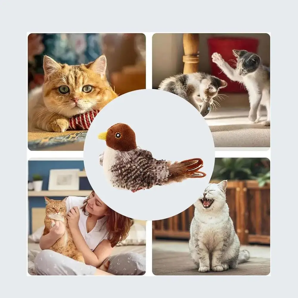 

Cat toy triggers senses sounds teasing cat stick plush simulation bird pet sound toy chirping birds flapping wings large size