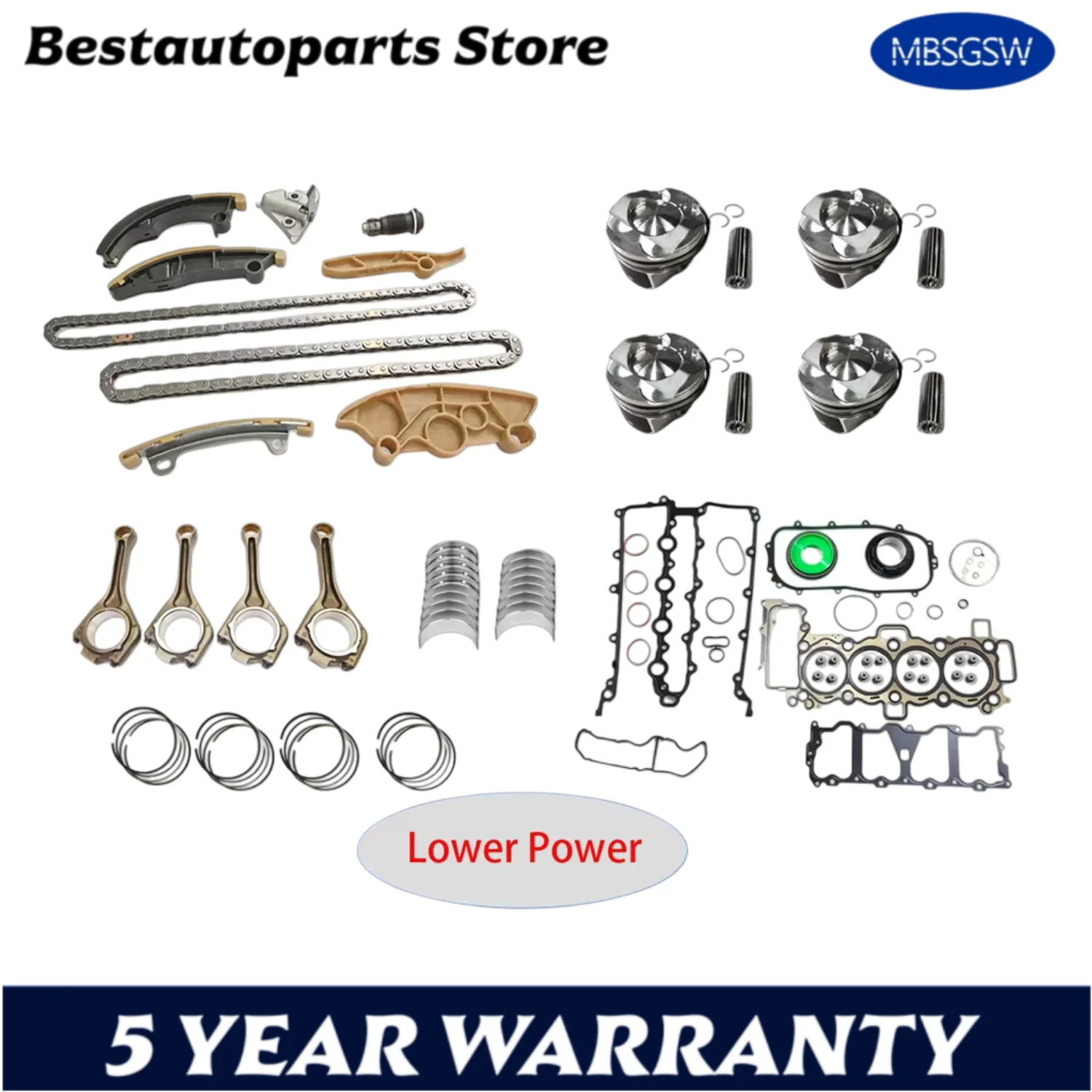 

Engine Rebuild Timing Chain Kit Full Gasket Piston Bearing Set Fit 2.0 L T GAS PT204 For 17-22 Land Rover Discovery Jaguar 2.0T