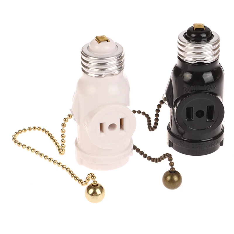 Home White Black Bakelite L5-15R US To E26 Light Bulb Socket With 15CM Pull Chain Switch America Lamp Holder Conversion Base New