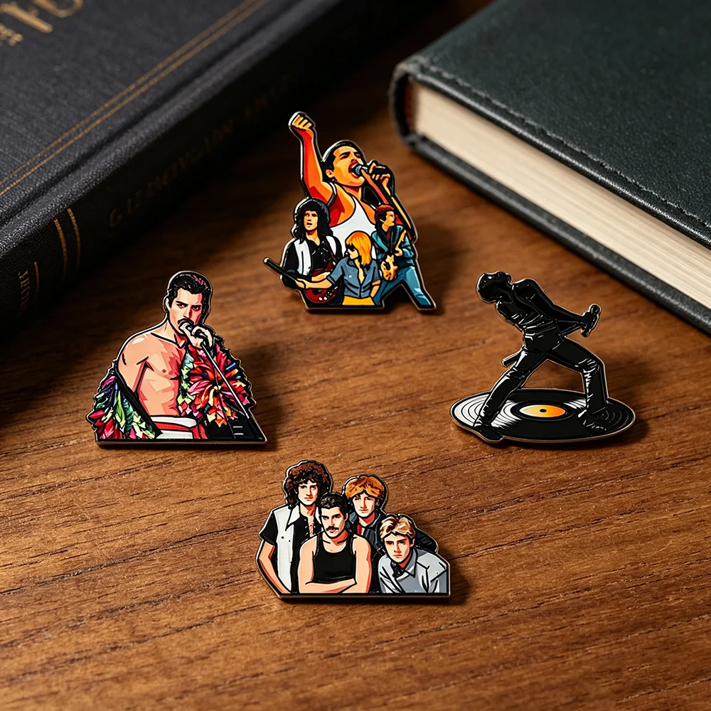 4pcs Classic Rock Band Enamel Pins Set Vintage Music Metal Brooches Lapel Pins for Backpack Decor Perfect Gift for Rock Fans
