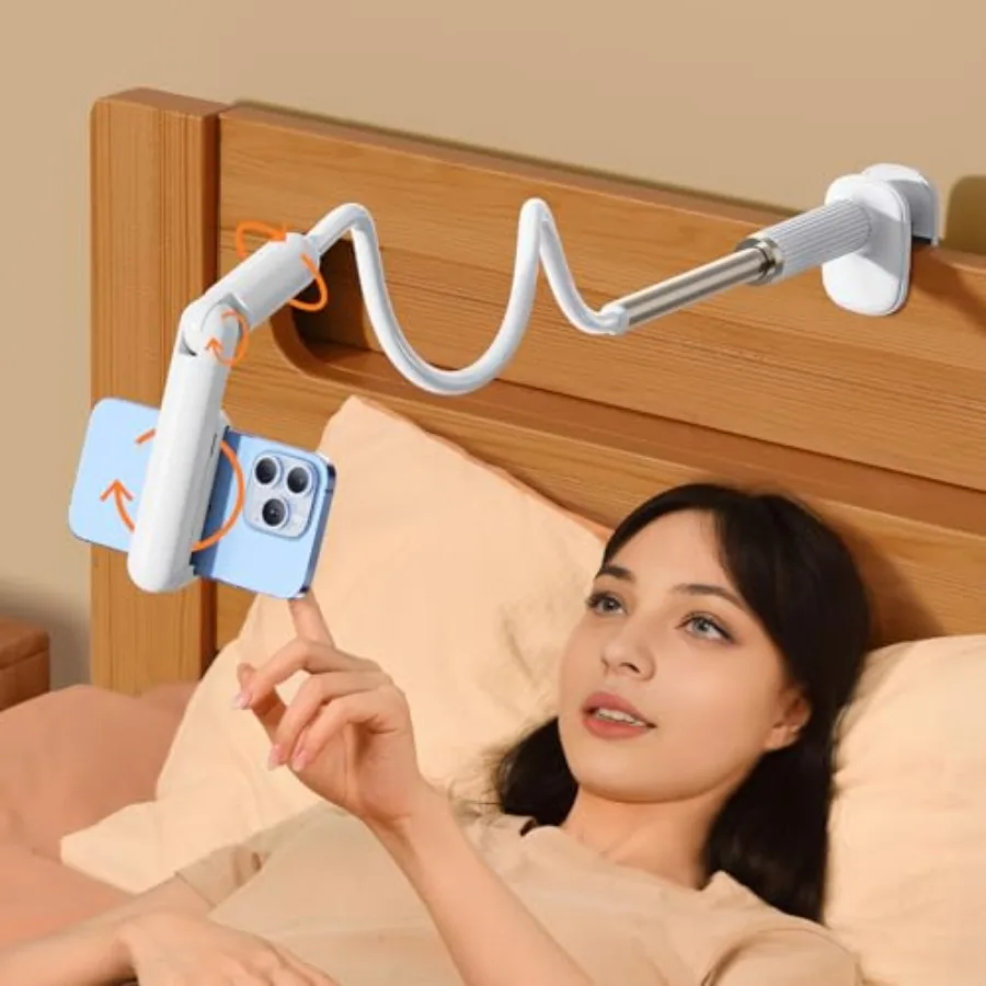 Soporte de Teléfono con Brazo Flexible para Cama, con Abrazadera, para Usar Acostado, Soporte de Teléfono para Escritorio y Mesita de Noche, Soporte Ajustable para Celular