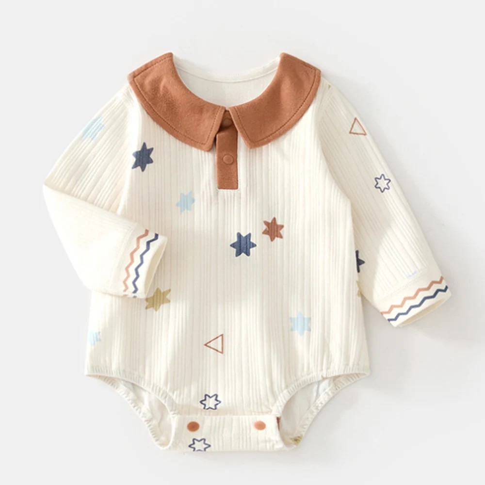 

Bodysuit For Newborns Long Sleeve 100% Cotton Peter Pan Collar Spring Autumn Infant Girls Clothing Unisex Baby Boy Romper