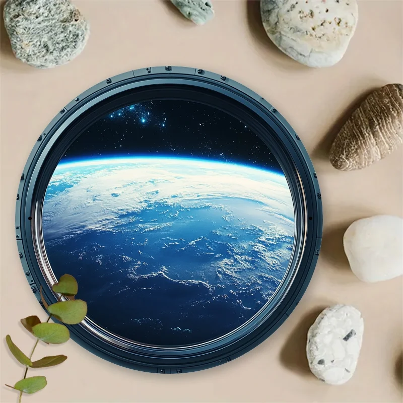 1pc 19.99X19.99 cm Aluminum Metal Round Plaque with Space View - Sci-Fi Starship Deck Design, Mysterious Wall Art Decoration, Id
