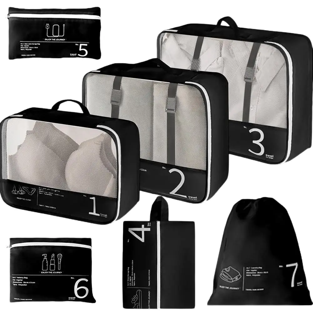 

Набор из 7 органайзеров для чемоданов, дорожных сумок и обуви, незаменимые аксессуары для путешествий