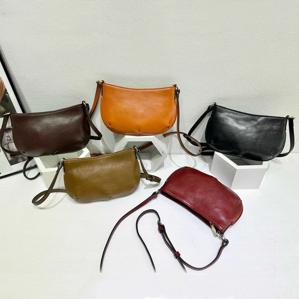 

Genuine Leather Women's Small Shoulder Crossbody Purses Bags for Woman Luxury Designer Brand Top Grain Cowhide Female Bucekt Bag