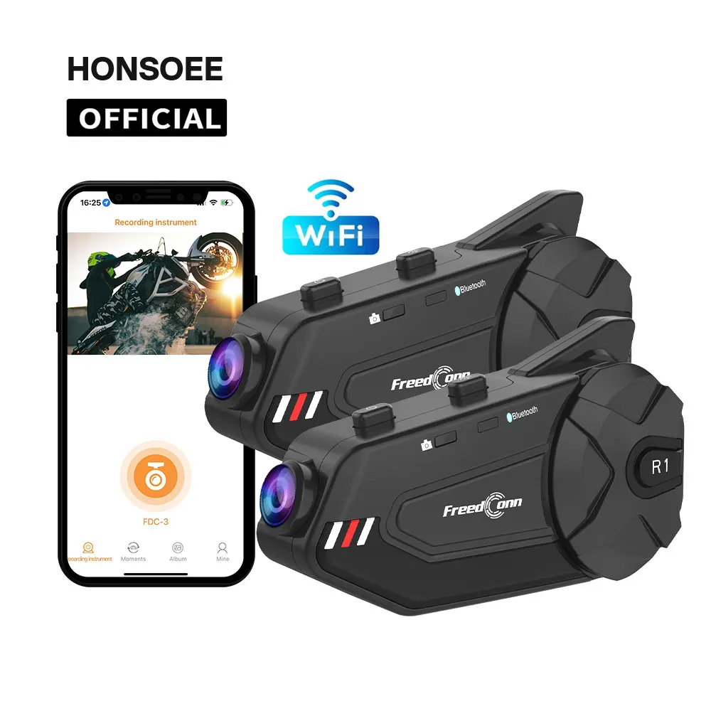Freedconn Group Motorcycle Intercom Helmet Bluetooth Headset Wifi APP Speaker Headphone Motorbike Interphone Motor Dash Cam Dvr