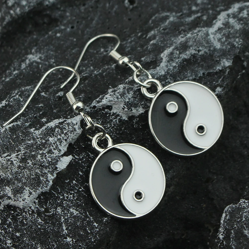 1Pair Couples Vintage Best Friend Black White Enamel Earring Tai Chi Yin Yang Pendant Women Men Earrings Friendship Jewelry