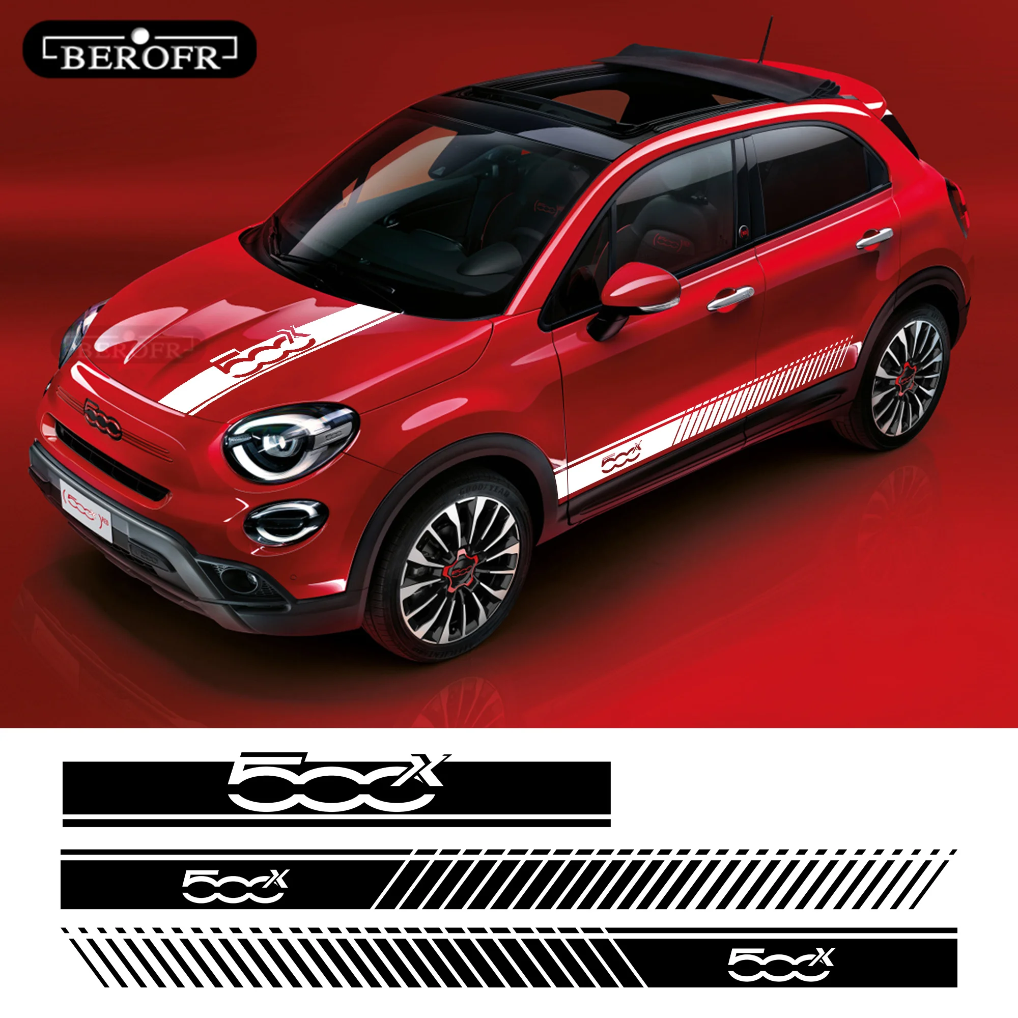 For Fiat 500X Cross Sport Stripes Car Hood Both Side Sticker Auto Body Engine Decor Cover Decals Vinyl Exterior Accessories