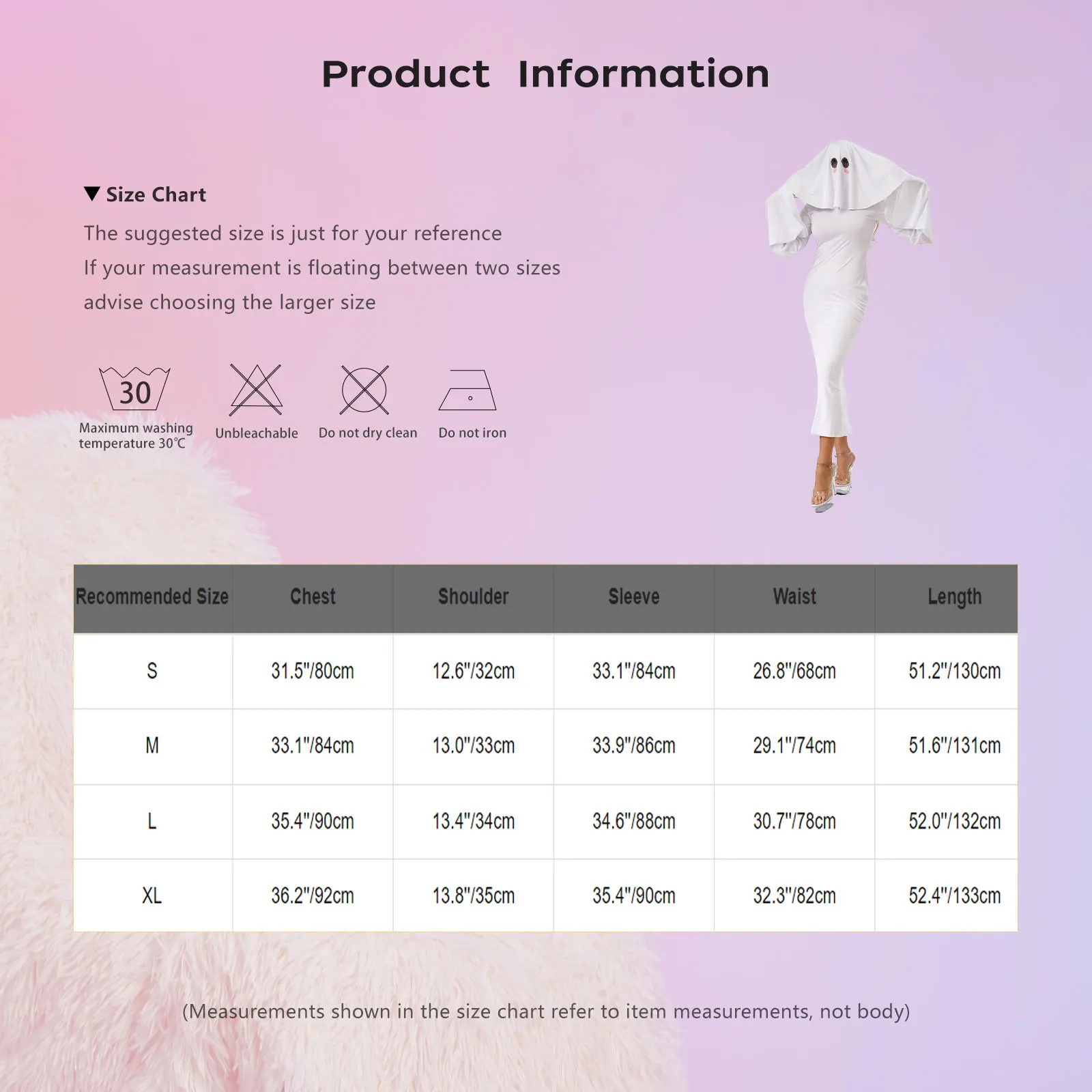 Women Ghost Costume White Dress with Head Cover Long Flared Sleeve Lace-up Back Dress and Sash for Halloween Cosplay Dress Up