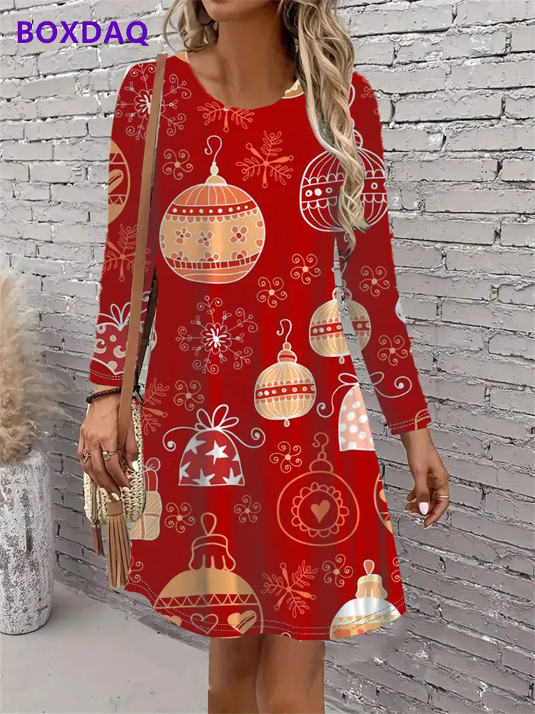

Women Dress Christmas Theme 3D Print 2025 New Long Sleeve O-Neck Dresses Autumn Fashion Casual Harajuku Female Party Clothing