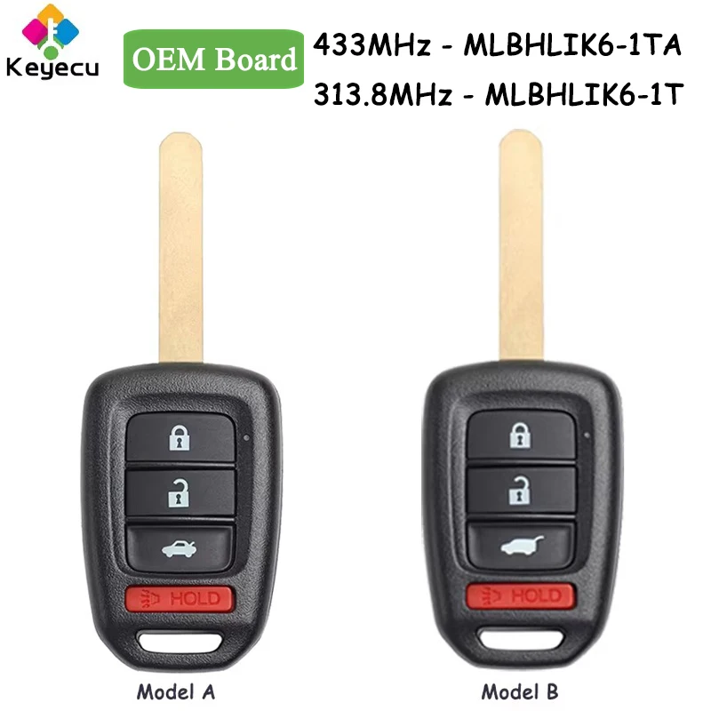 KEYECU OEM Board Remote Car Key With 313.8MHz 433MHz ID47 Chip for Honda CR-V Civic Accord HR-V Fob MLBHLIK6-1T MLBHLIK6-1TA