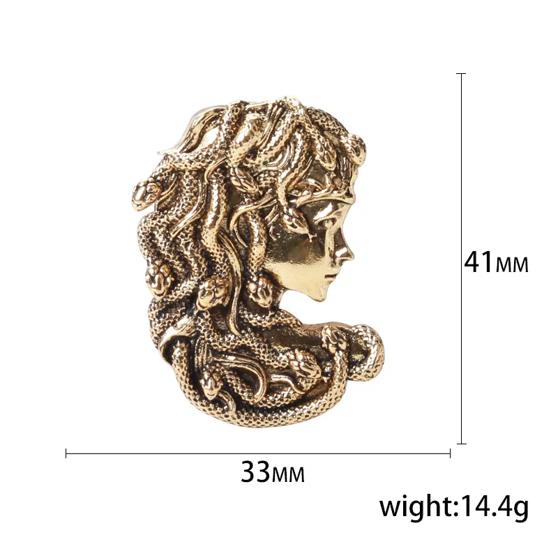 Vintage Medusa Snake Hair Girl Brooches For Women Unisex 2-color Greek Mythologhy Lady Figure Party Daily Clothing Bag Accesorie