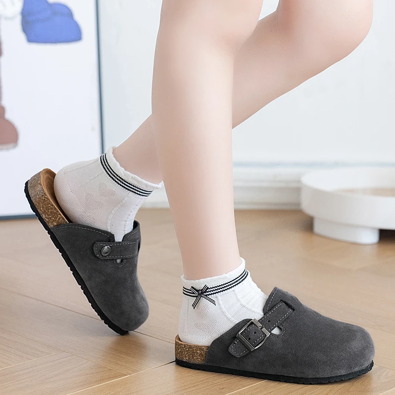 2024 New Style Frosted Cotton Medium-sized Slippers for Boys and Girls, One-step Toe-toe Fashion Casual Half-slippers for Girls