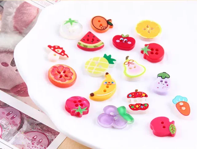 Children's Cartoon Fruit & Vegetable Resin Buttons 13-20mm Colorful Knitted Decorative Accessories Educational Craft Supplies