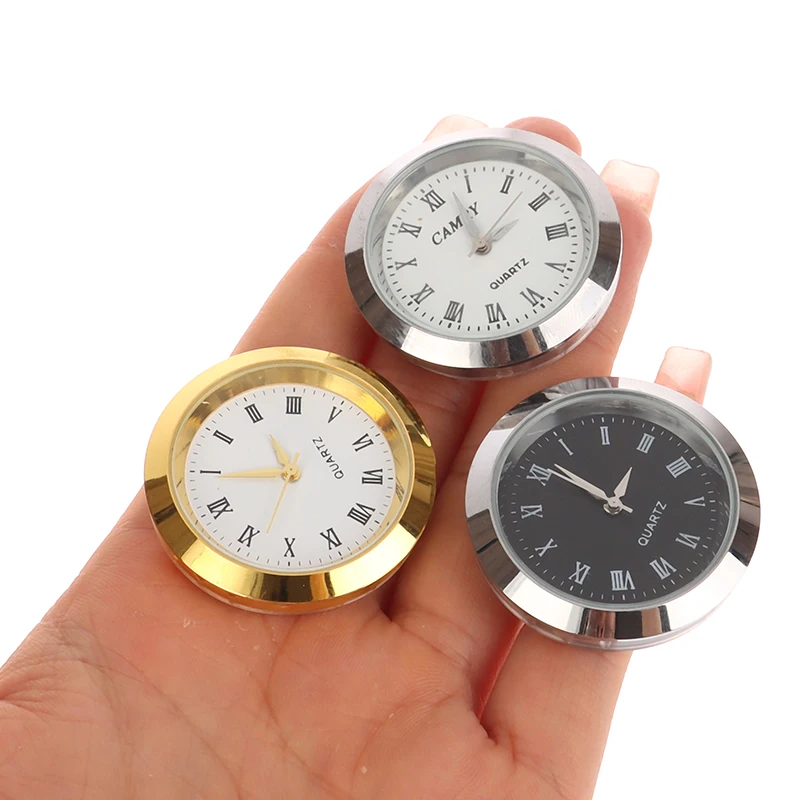 Retro 24/35mm Quartz Glass Mirror Clock Watch Head Movement Round Clocks Head Mosaic Roman Number Little Clock DIY Process Parts