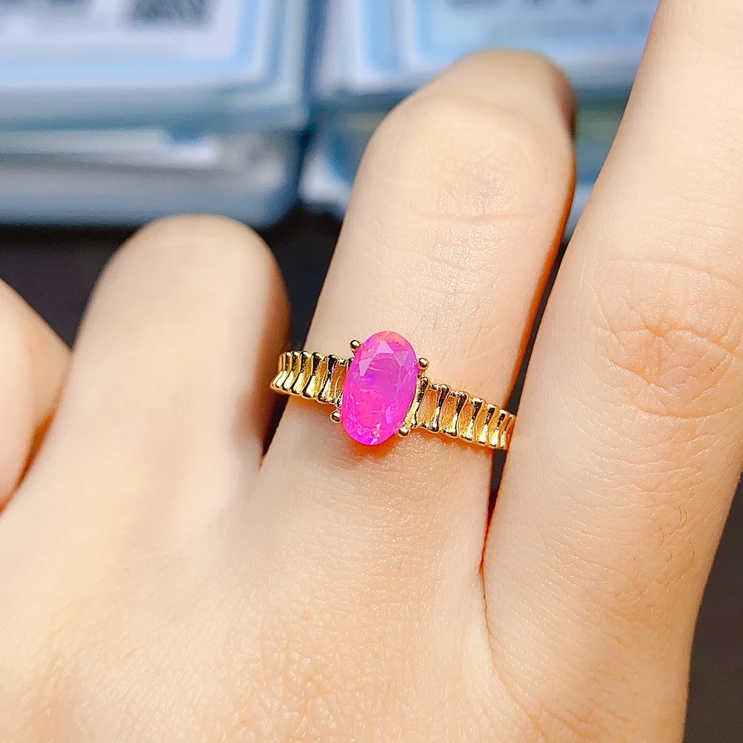 October Birthstone Ring Natural Pink Opal Solitaire Ring 925 Sterling Silver Opal Engagement Ring Birthday Gift For Women - view 4