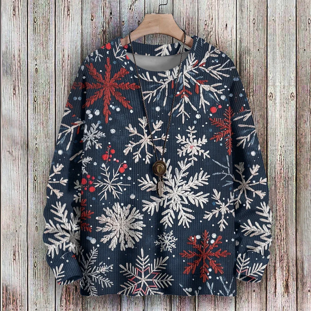 

Shining Snowflakes Print Pullover Winter Long Sleeve Round Neck Sweatshirt Men's Casual Hoodie Hip Hop Tops Family Holiday Gifts