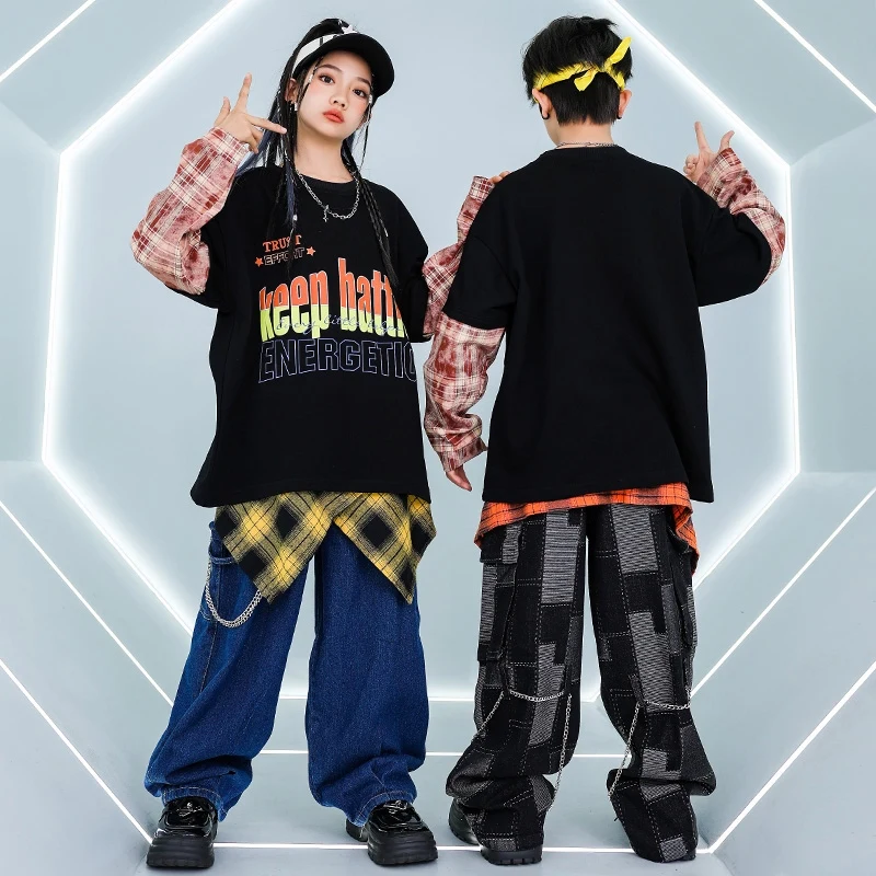 Children Hip Pop Stage Costume Boys Street Dance Performance Outfit Girls Fashion Jazz Dance Clothing Oversize Tops Pants 2084