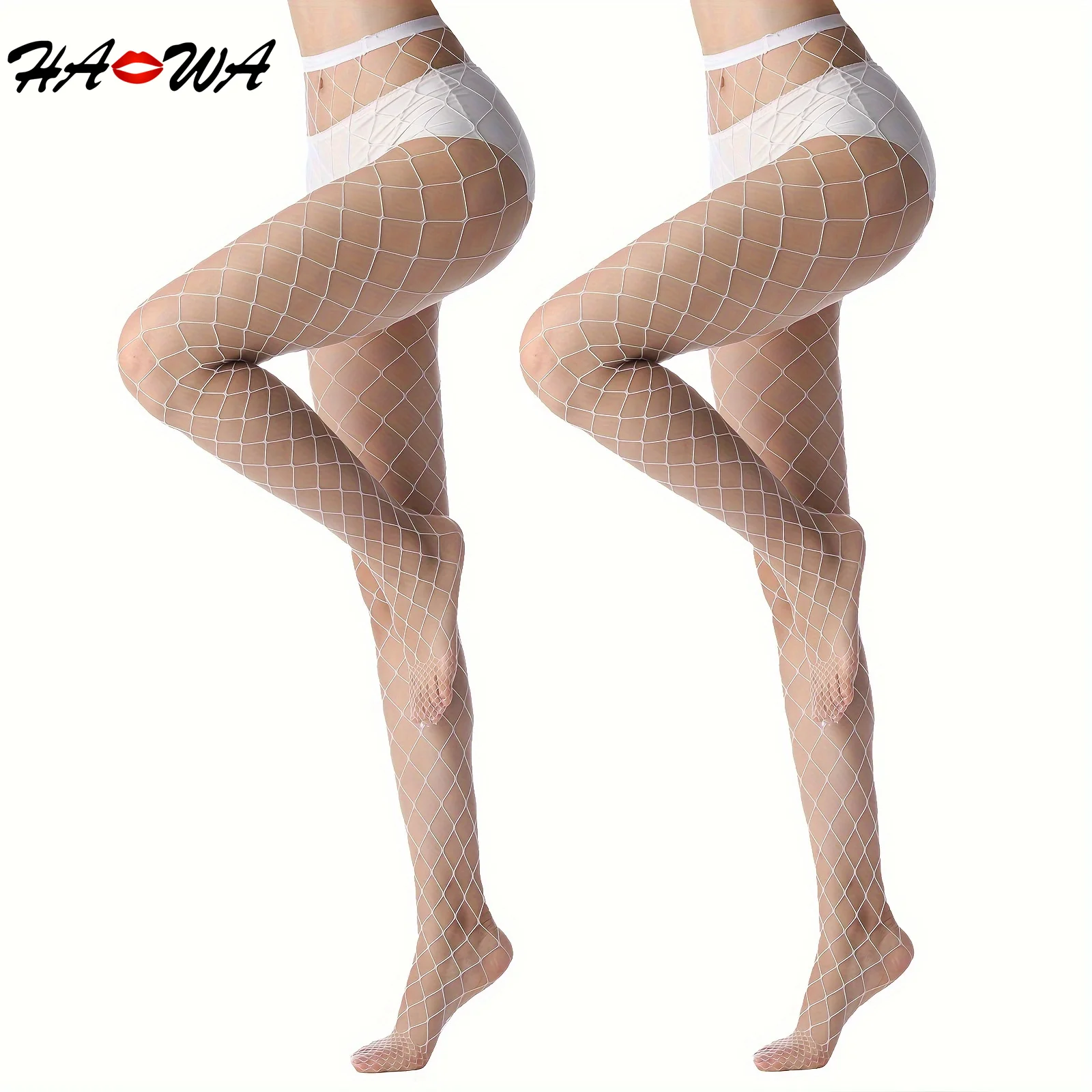 

HA WA 2 pairs High Waist Long Fishnet Stocking Women Summer Sexy Black White Legging Mesh Nylon Pantyhose Lingerie