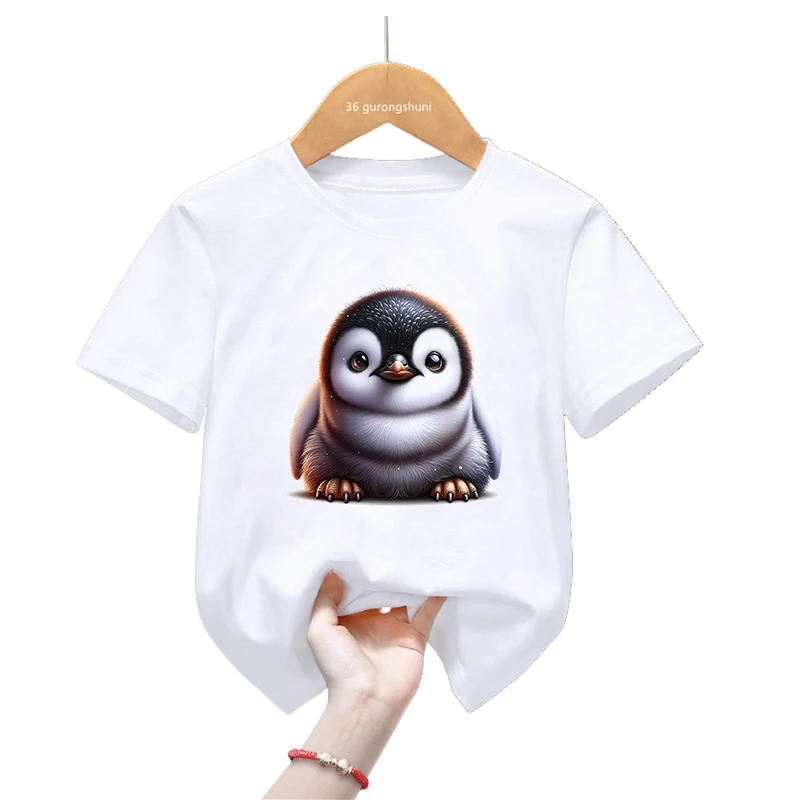 Camiseta con estampado de pingüino para niños y niñas, ropa Harajuku Kawaii, manga corta, Verano