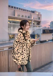 Women's dress Winter sweate New zipper leopard fur stand collar coat autumn and winter long imitation rabbit hair women's thick