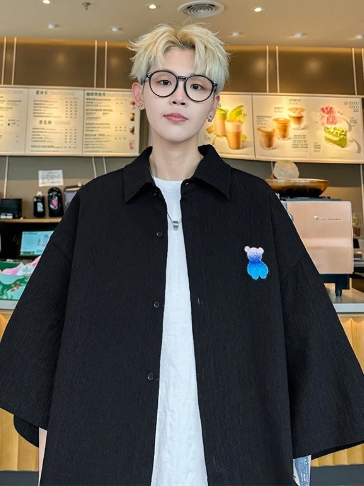 

Мужская летняя тонкая повседневная рубашка свободного кроя больших размеров, верхняя одежда в гонконгском стиле, модный бренд