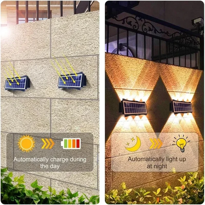 Foco LED Solar impermeable para exteriores, iluminación superior e inferior, farola alimentada por energía Solar para balcón, patio y jardín, 1