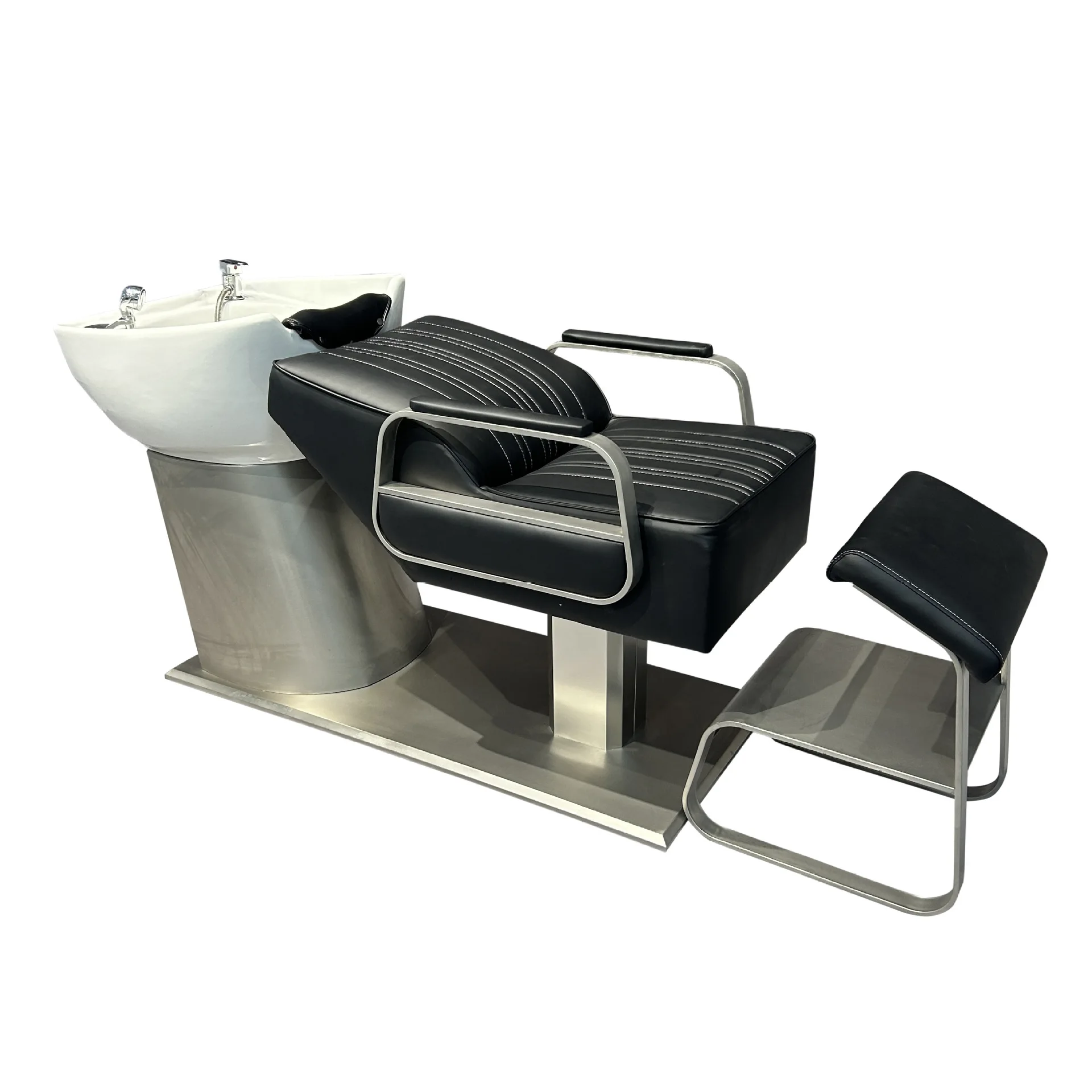 

Ceramic basin shampoo bed Stainless steel Internet celebrity barber shop semi-reclining special flushing bed