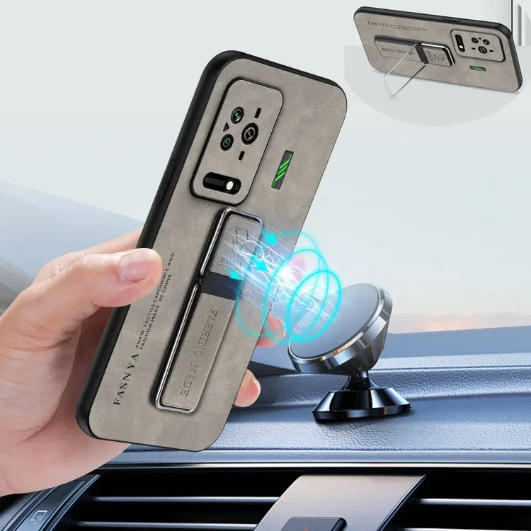 Coque de tlphone de luxe avec support magntique en cuir de mouton, tui de protection arrire pour Xiaomi Black Shark 5 Pro Black Shark 4 Pro 3Pro