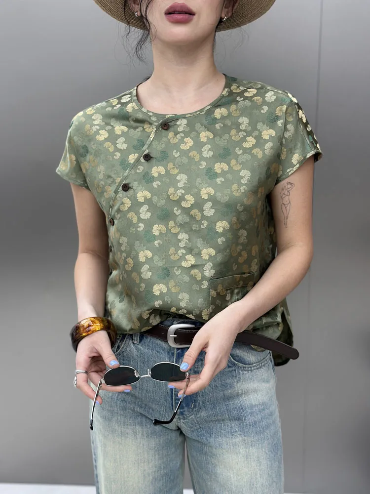 

New Chinese Sle National Trend Side Button Outerwear Bodhl Autumn Flower Luo Sang Silk Mysterious Pattern Embroidery Wom...