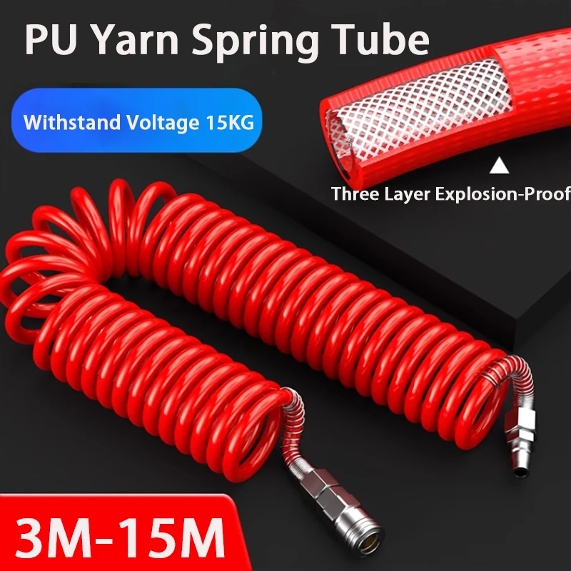 3/6/9/12/15 Meters PU Air Compressor Hose Tube Spiral Pipe Pneumatic Polyurethane 8*5mm 10*6.5mm 12*8mm Telescopic Spring Tool