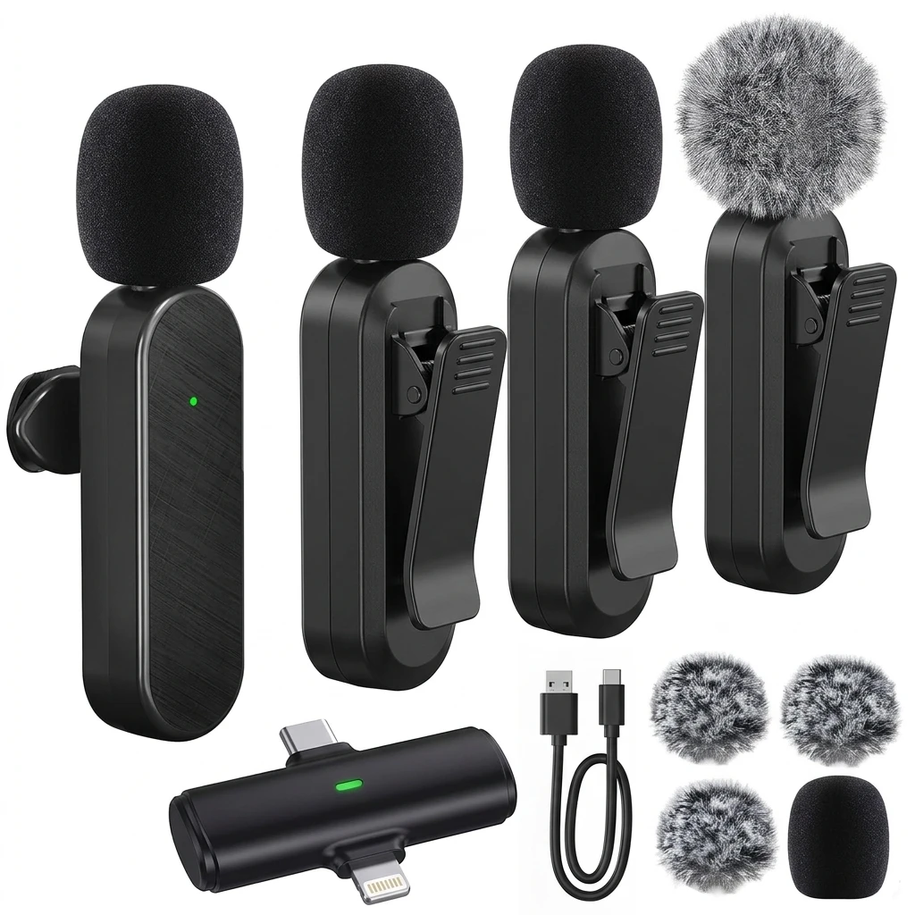 

4pcs Wireless Lavalier Microphones Compatible with Dual Receivers