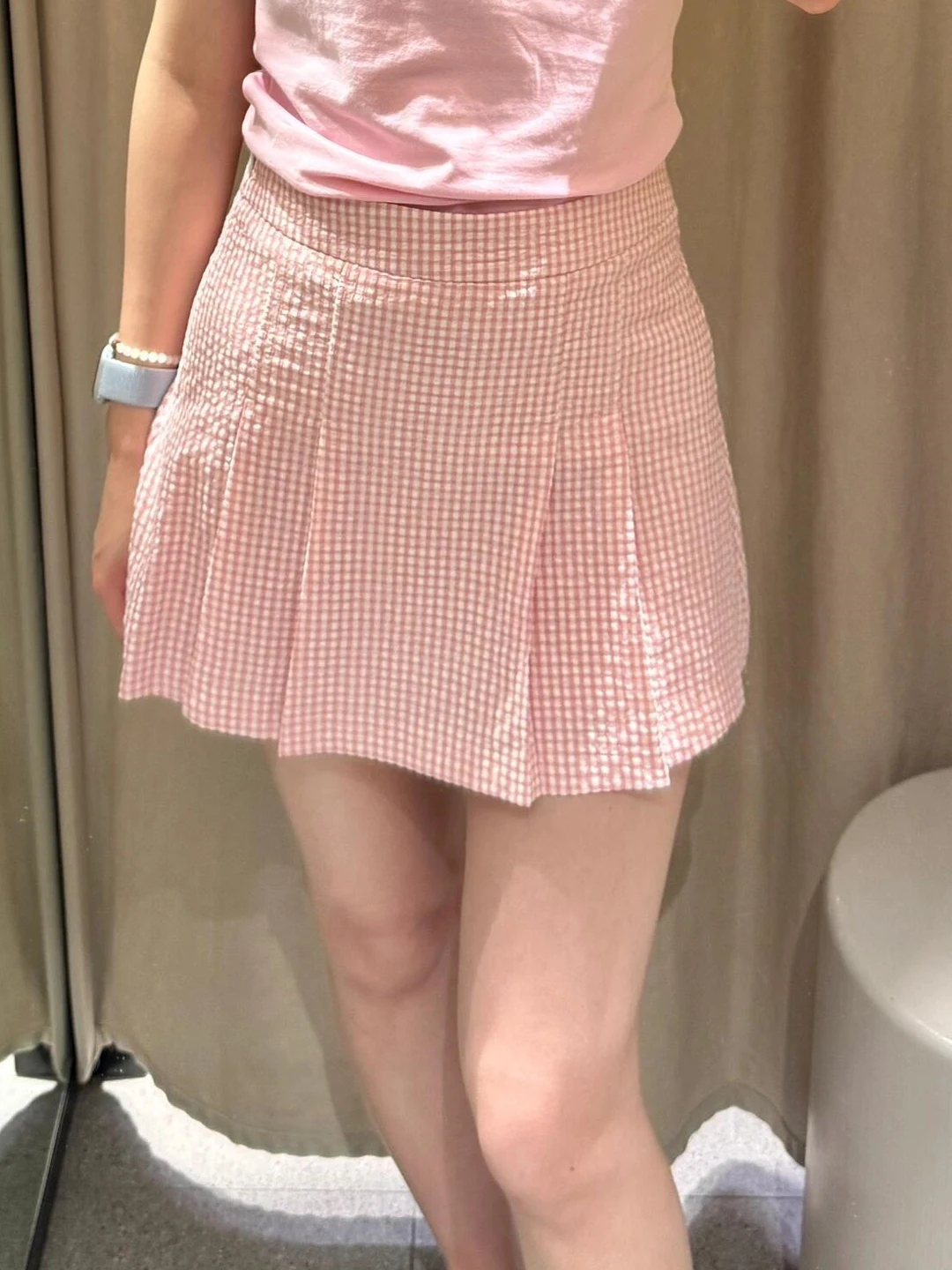 Saia A-Line de Cintura Alta em Xadrez Rosa para Mulheres, Nova Saia Fina de Verão, Estilo Escolar Doce com Ajuste Perfeito