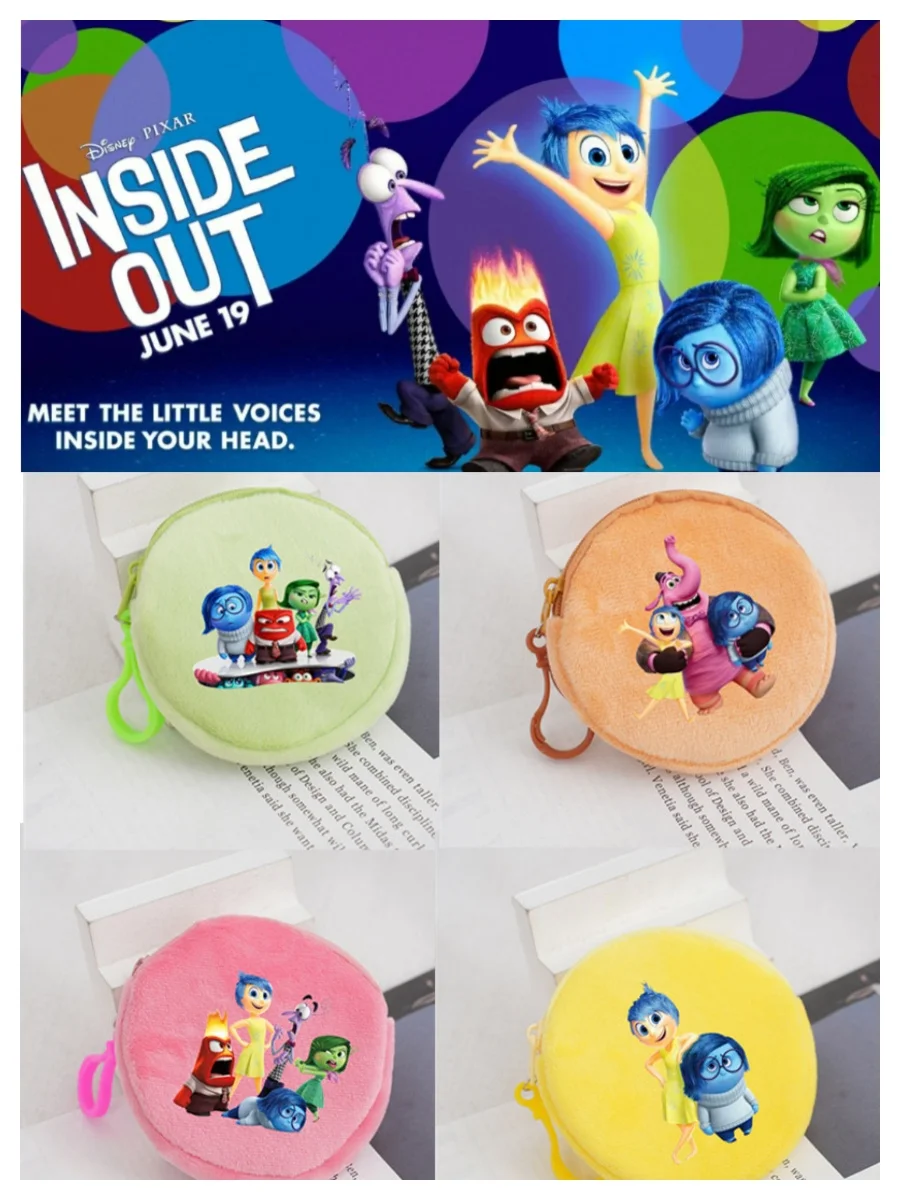 Disney Inside Out 2 Surrounding Plush Purse Candy Color Student Cute Girl Heart Coin Purse Earphone Storage Bag Wholesale