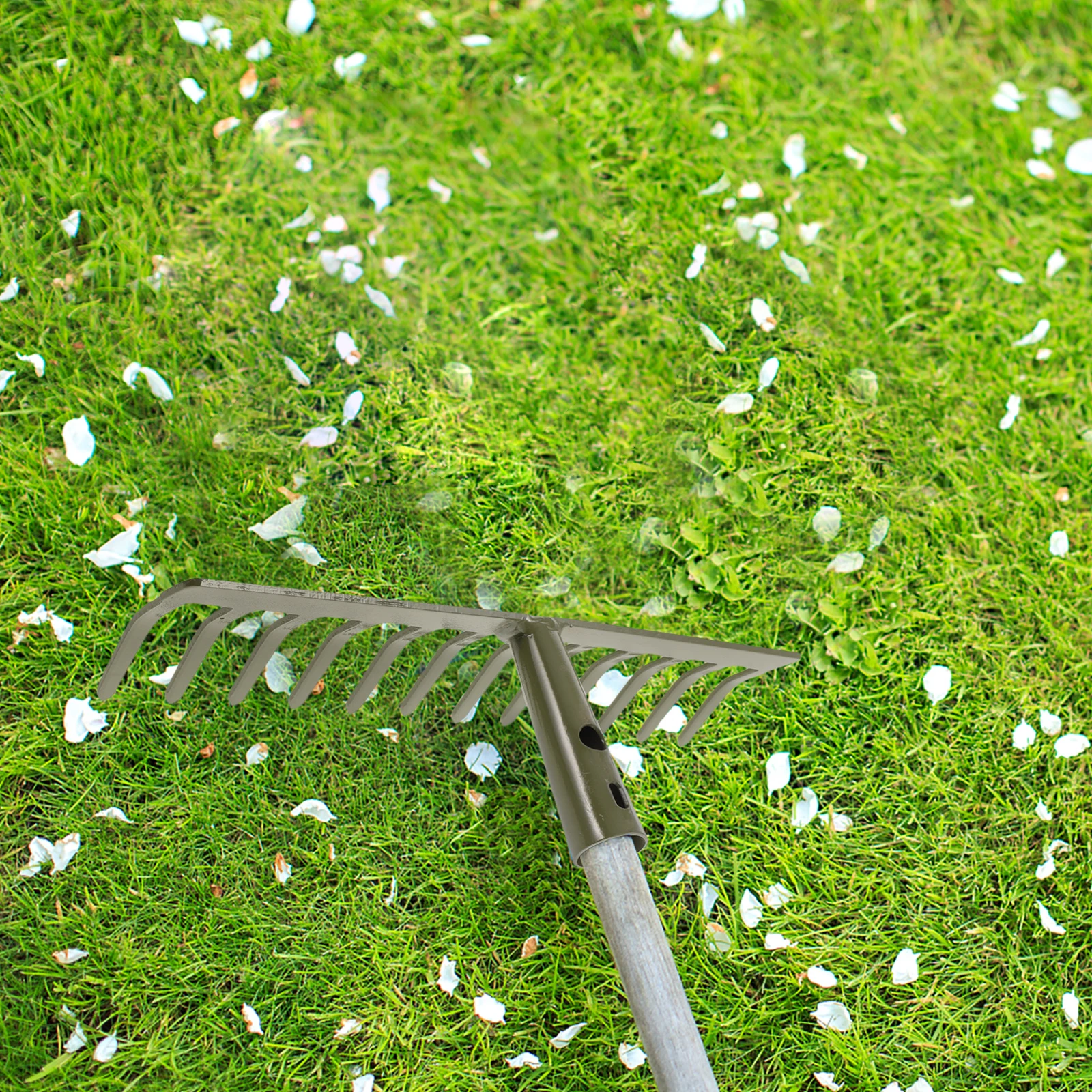

Garden Rake Heavy Duty 12 Tines Ergonomic Handle Raking Leaves Soil Grass Flower Beds Lawn Levelling Tool Gardening Accessories