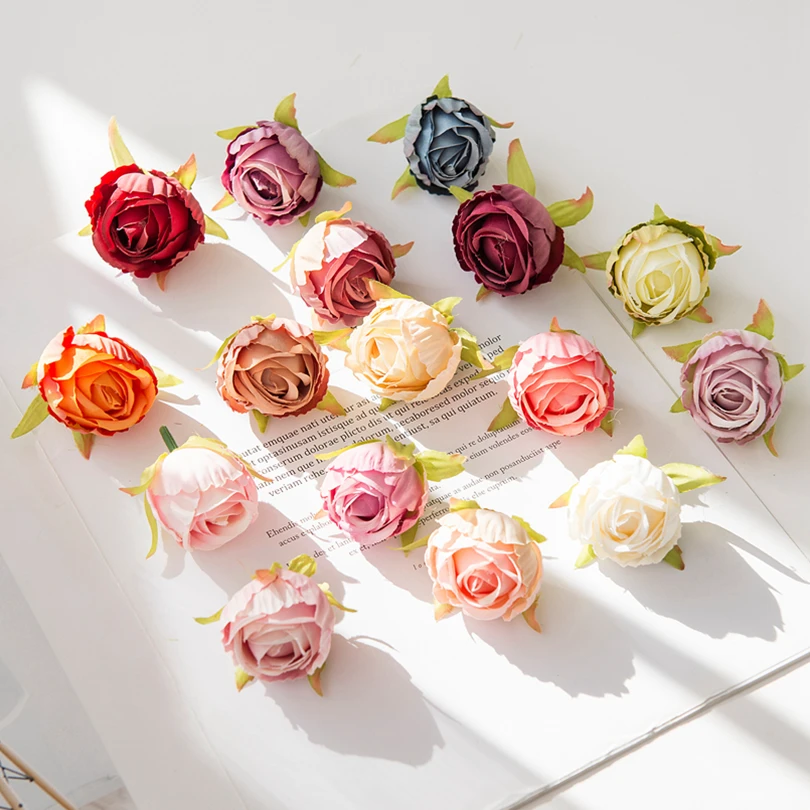 10Pcs Silk Tea Buds Pink Roses Wedding Decorative Wreaths Christmas Decorations for Home Diy Gift Fake Plants Artificial Flowers