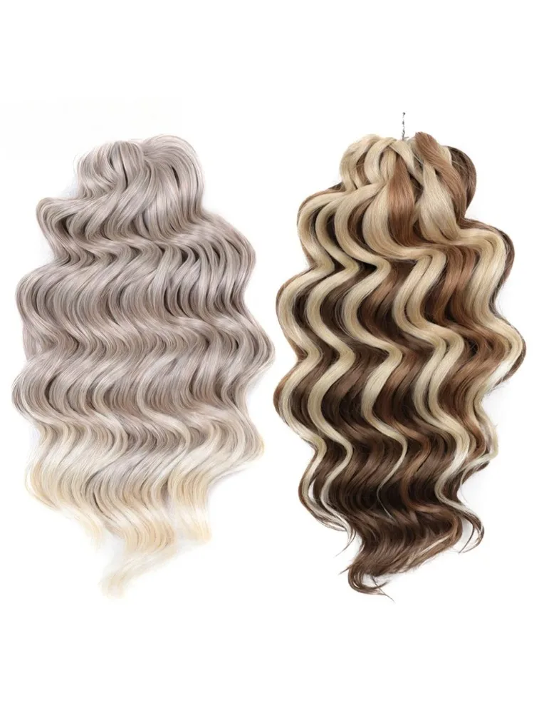 16 Zoll Tiefwelliges Twist Crochet Haar Synthetisches Lockiges Haar 3 Stück Crochet Braids Ombre Grau Flechthaarverlängerungen