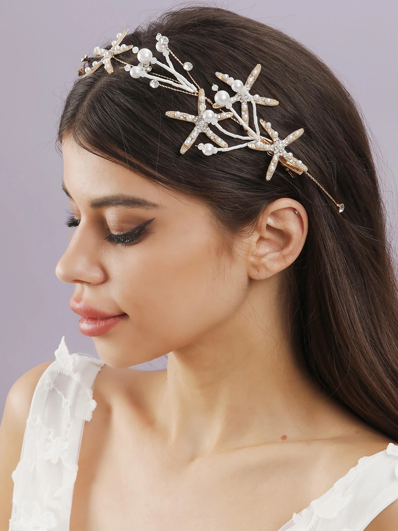 Fashion Gold Pearls Headbands For Wedding Hair Accessories Starfish Women Hairband Head Bridal Jewelry