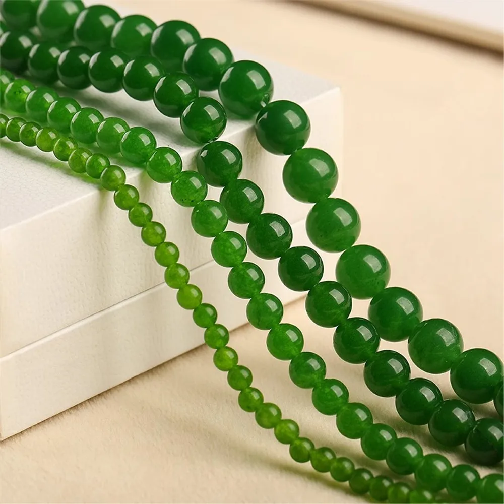 Natural Grass Green Jade Chalcedony Beads Jade Scattered Round Bead Bracelets DIY Accessories Handmade Beaded Jewelry Materials