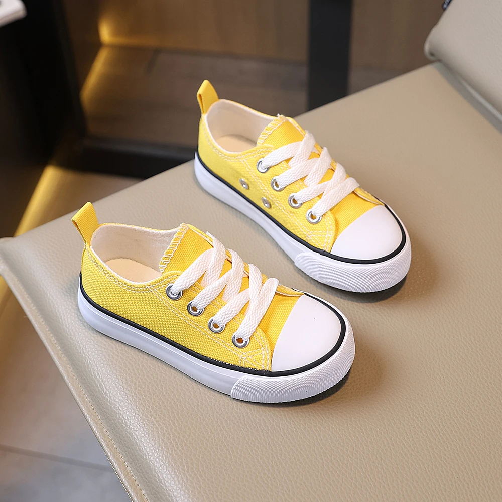 

Children's Low-Top Lace-Up Canvas ShoesYears Old Unisex Bright Yellow with Pull-On Design Breathable Durable Sole Casual Foot