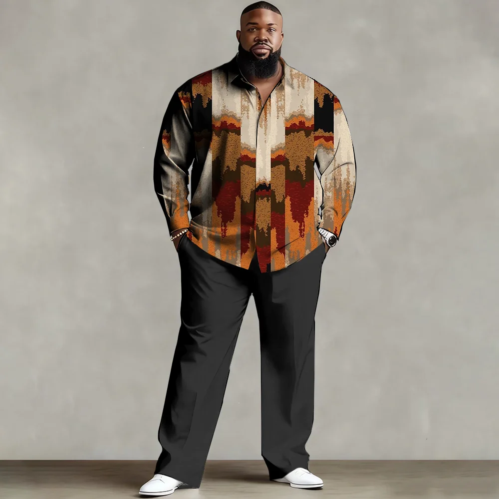 

Комплект мужской рубашки больших размеров S-9xl: этнический шикарный стиль — смесь мягкого хлопка, элегантные принты в этническом стиле, устойчивые к морщинам,