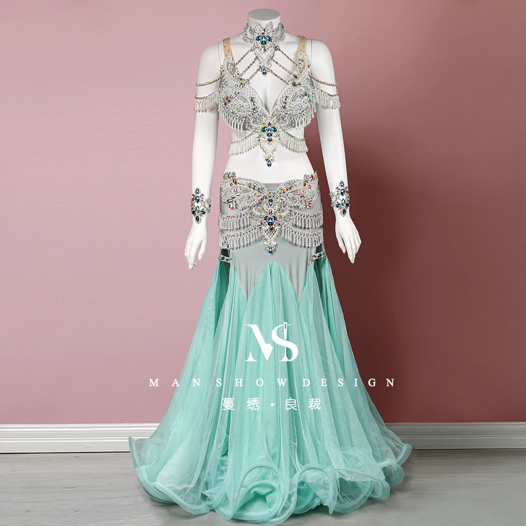 Customized Belly Dance Performance Costume Set Color Blocked Oriental Dance Fairy Skirt Competition Dress