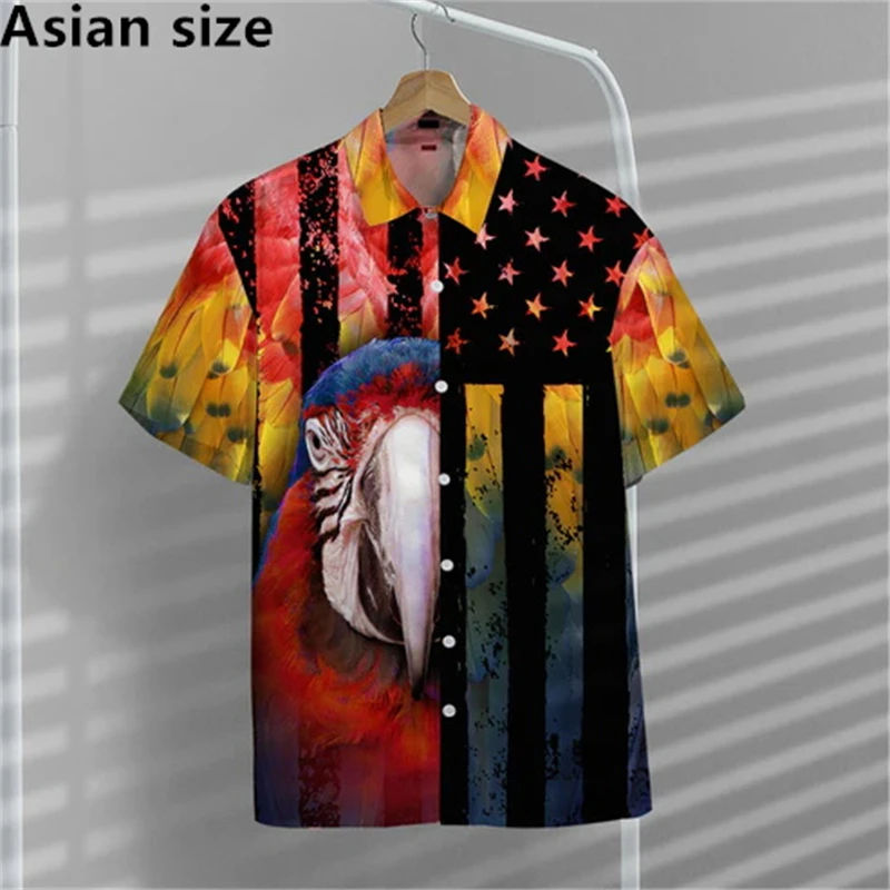 Summer Tropical Parrot Graphic 3d Print Shirt Men Women Fashion Short Sleeve Button Hawaiian Shirts Blouse Y2k Men's Clothing