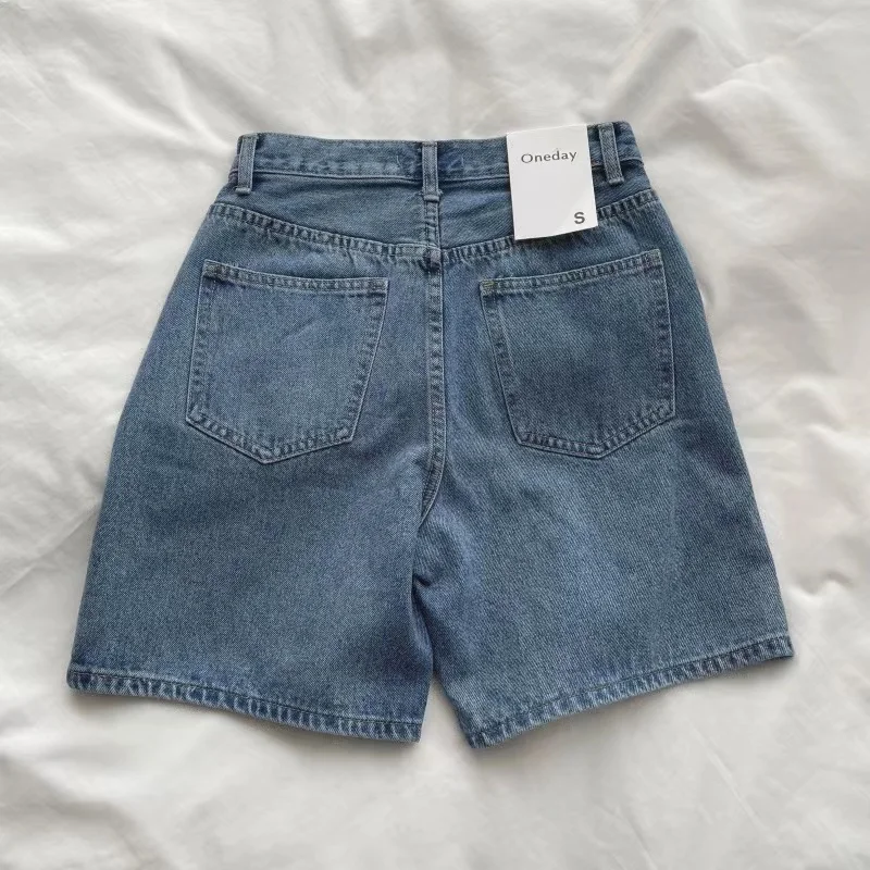 Retro High Waist Wide Leg Denim Shorts Women's Popular New Loose Straight Cut Casual Mid-Length Five-Point Pants