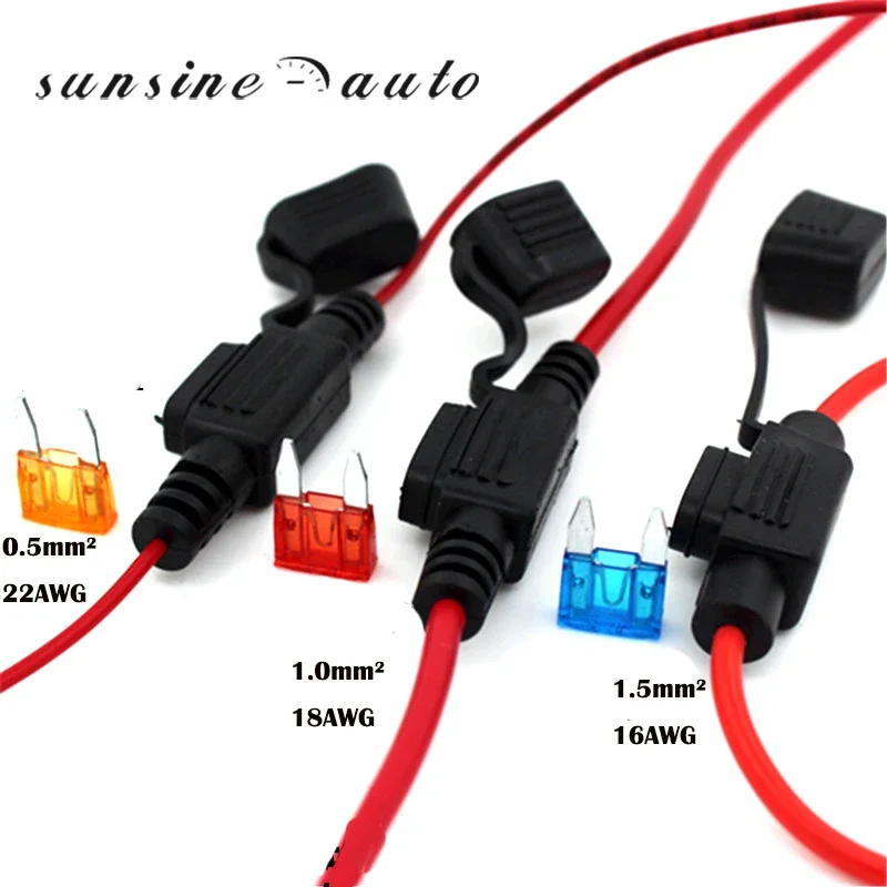 100PCS Mini Small Auto Fuse Holder 16AWG and Car Blade Fuse 22AWG 18AWG 16AWG Wire cable